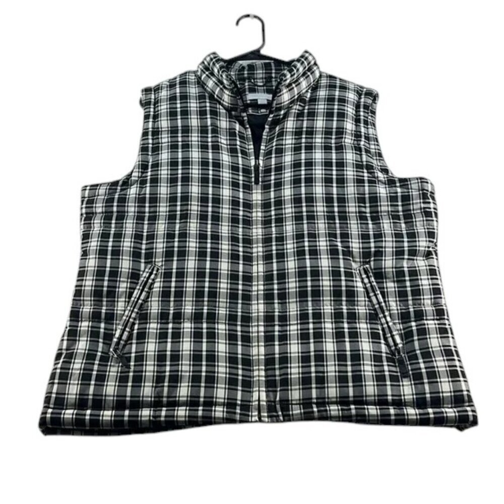 Charter Club Vest Black White Pattern Women's Size XL Quilted Puffer Style